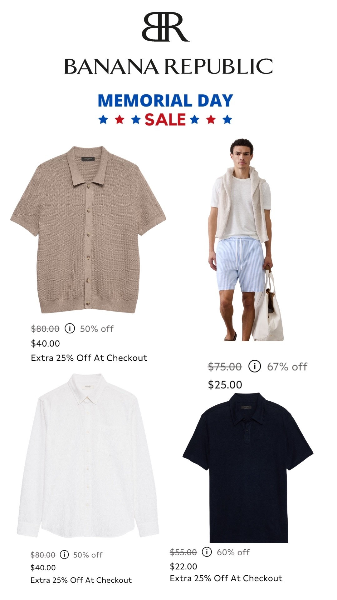 Banana Republic’s Memorial Day sale might be one of the best for elevated summer pieces 👏 Lightweight knits, polos, linen shirts, and resort-ready fits all on major markdowns right now. #LTKMens #BananaRepublic #MensFashion #OldMoneyStyle #SummerOutfits #Menswear #LTKSaleAlert #ResortStyle #SmartCasual #FashionFinds

#LTKgrwm #LTKootd #LTKSeasonal