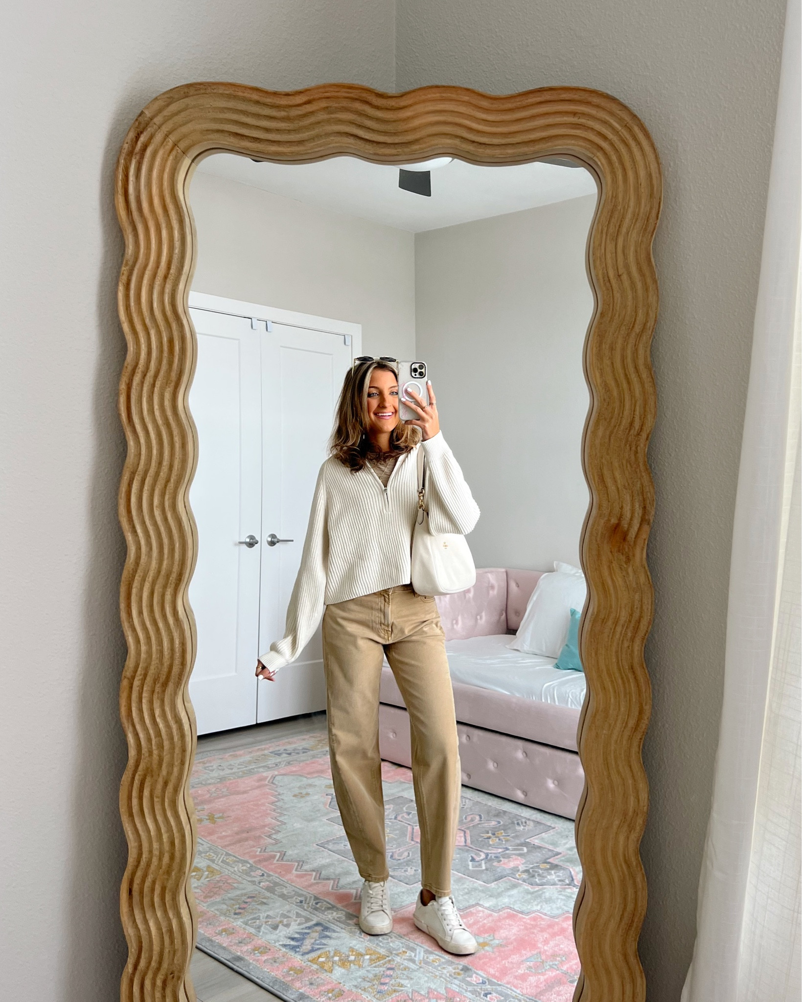 preppy casual winter to spring transition outfit featuring American eagle new arrivals 🐚💙 

wearing size small sweatshirt 000R barrel jeans 