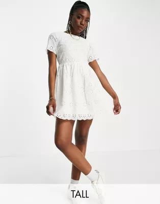 Urban Threads Tall borderie anglais mini dress in white | ASOS (Global)