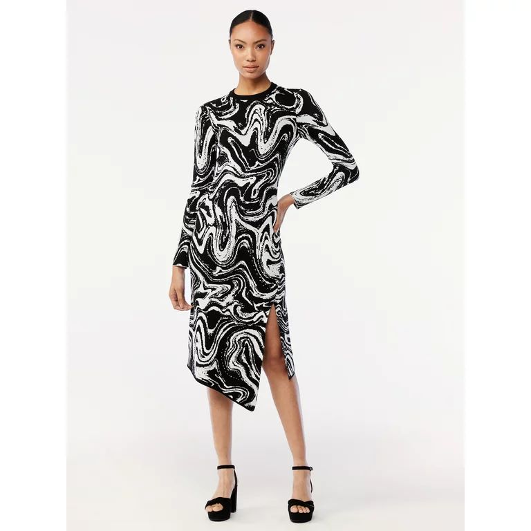 Scoop Women's Asymmetric Dress with Long Sleeves | Walmart (US)