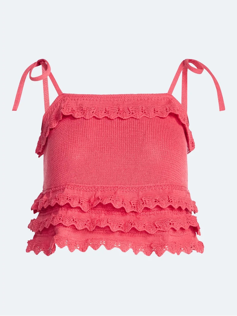 Scoop Women's Tie Ruffle Sweater Tank, Sizes XS-XXL | Walmart (US)