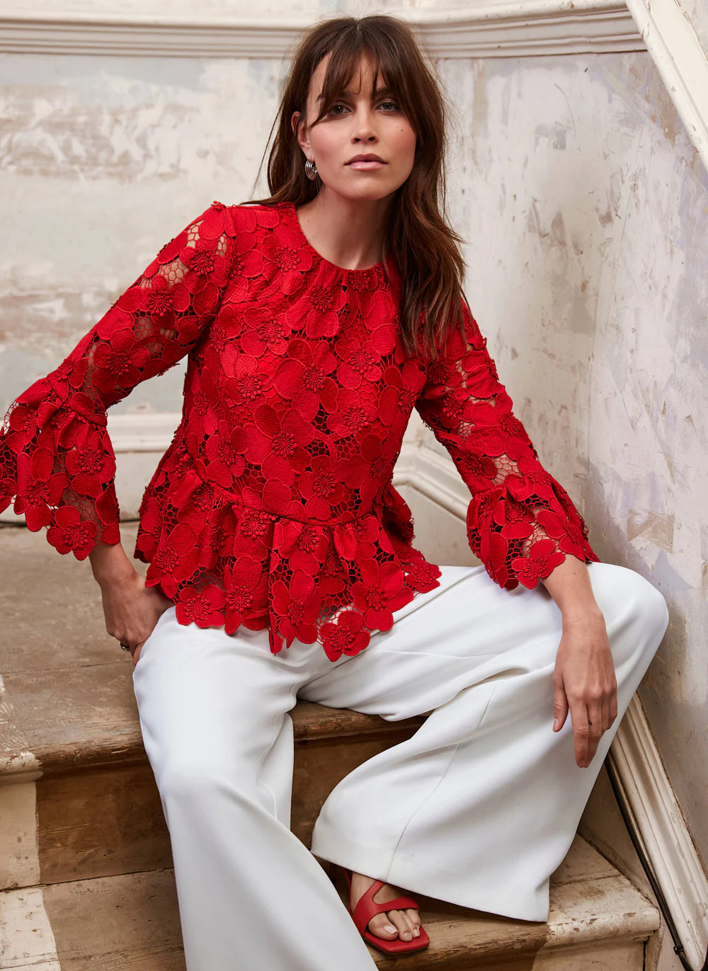 Red Floral Lace Applique Top | Mint Velvet - US