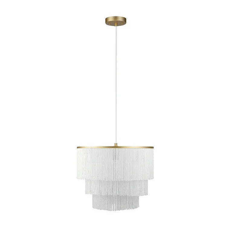 Novogratz x Globe Janis 1-Light Matte Gold Pendant Light with White Fabric Fringe Shade, 61093 | Walmart (US)