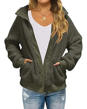 TECREW Womens Winter Sherpa Fleece Button Jacket Coat Loose Long Sleeve Outwear | Amazon (US)