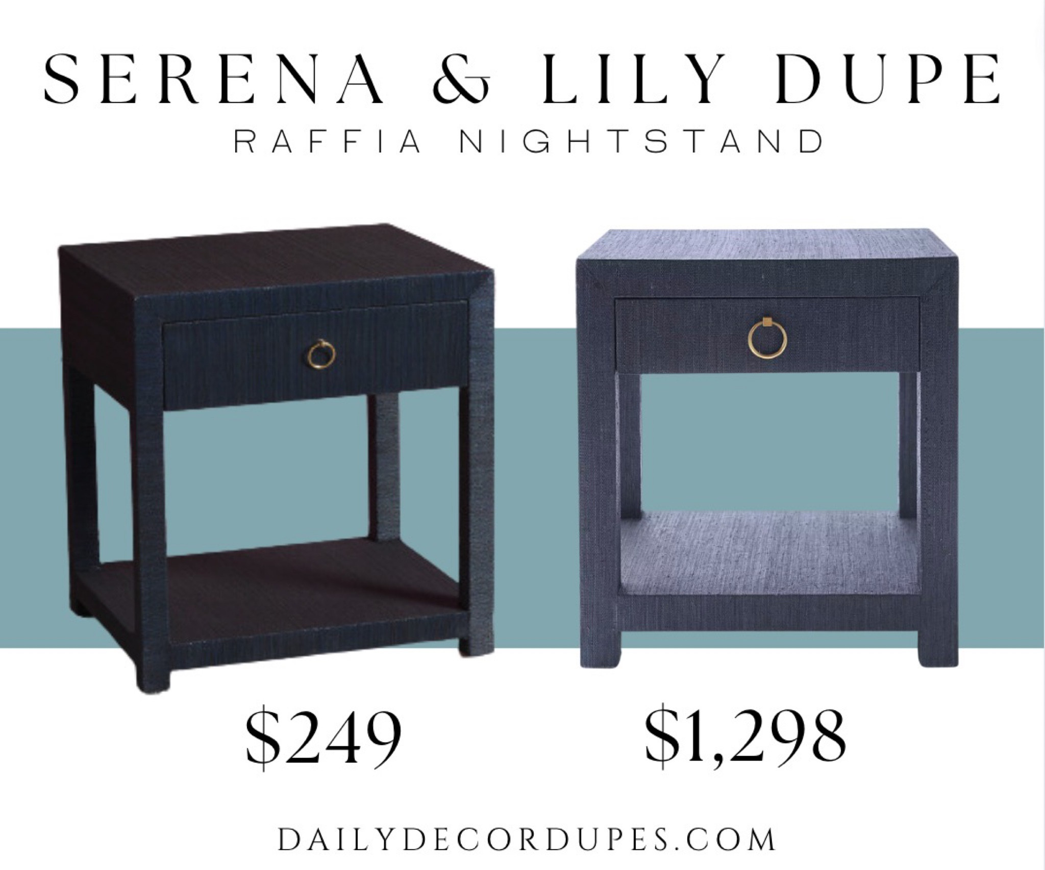 Dupe for blue driftaway nightstands from Serena & Lily are wrapped in a beautiful neutral rafia. They have 1 drawer on the front with a round gold pull and open storage on the bottom. They are $1,298 each which can be pretty pricey when you have to buy a pair. So I went on the hunt and found an incredible dupe that is about 1/10 the price at just $249 + free shipping.
 UPDATE: BLUE HAS SOLD OUT
The navy blue look-a-like is very similar to the Serena and Lilly Blake nightstands as well as the Driftaway 1 drawer nightstands. The dupe features a gold ring drawer pull and the grasscloth raffia-like finish available in navy blue. The dimensions of the dupe are also identical to the Serena & Lily ones!#LTKFind 

#LTKhome #LTKsalealert