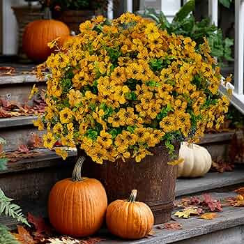 Artificial Fall Flowers for Outdoors Fake Mums - 16 Bundles Faux Plants Outside Greenery Boxwood ... | Amazon (US)