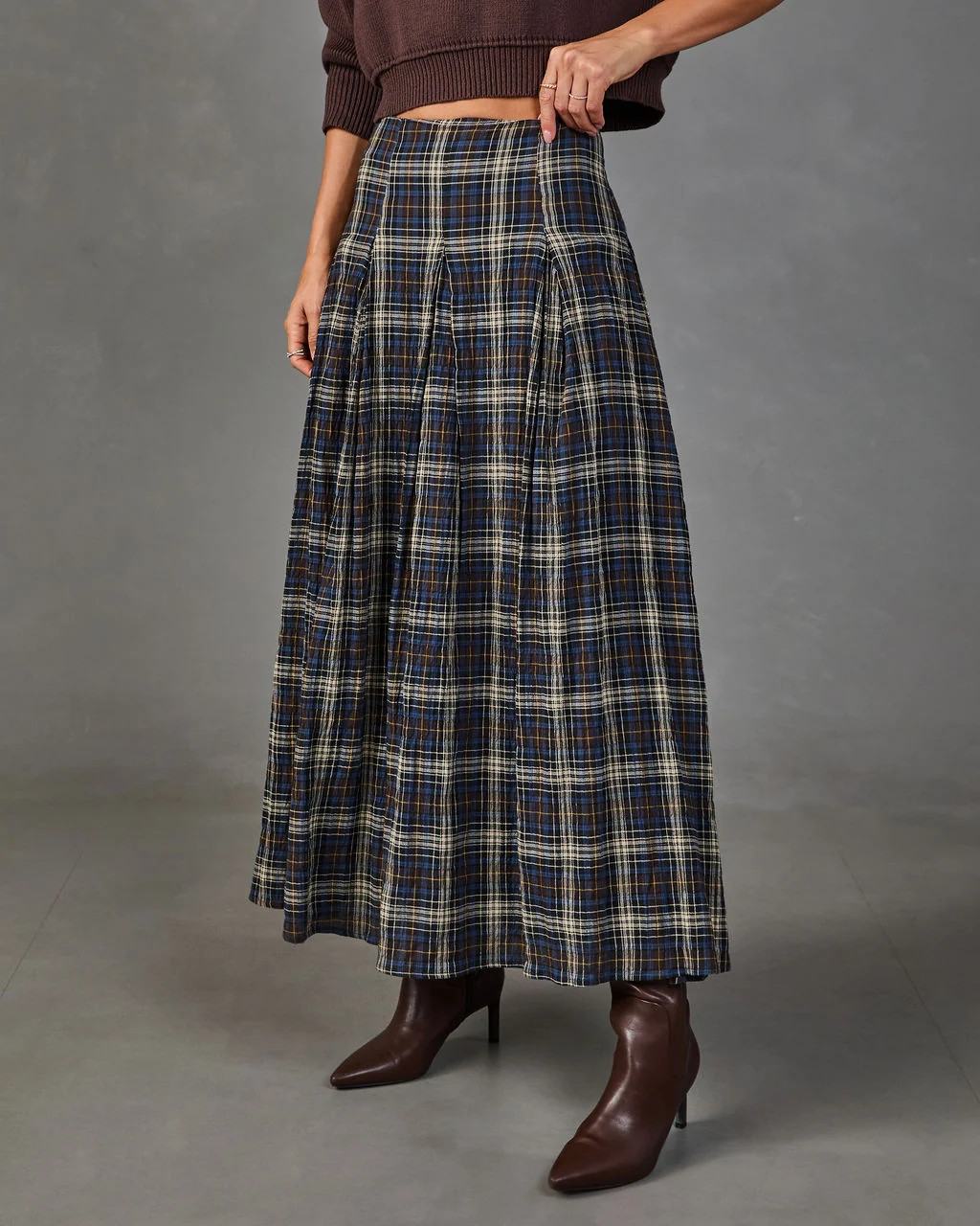 Adela Cotton Plaid Maxi Skirt | VICI