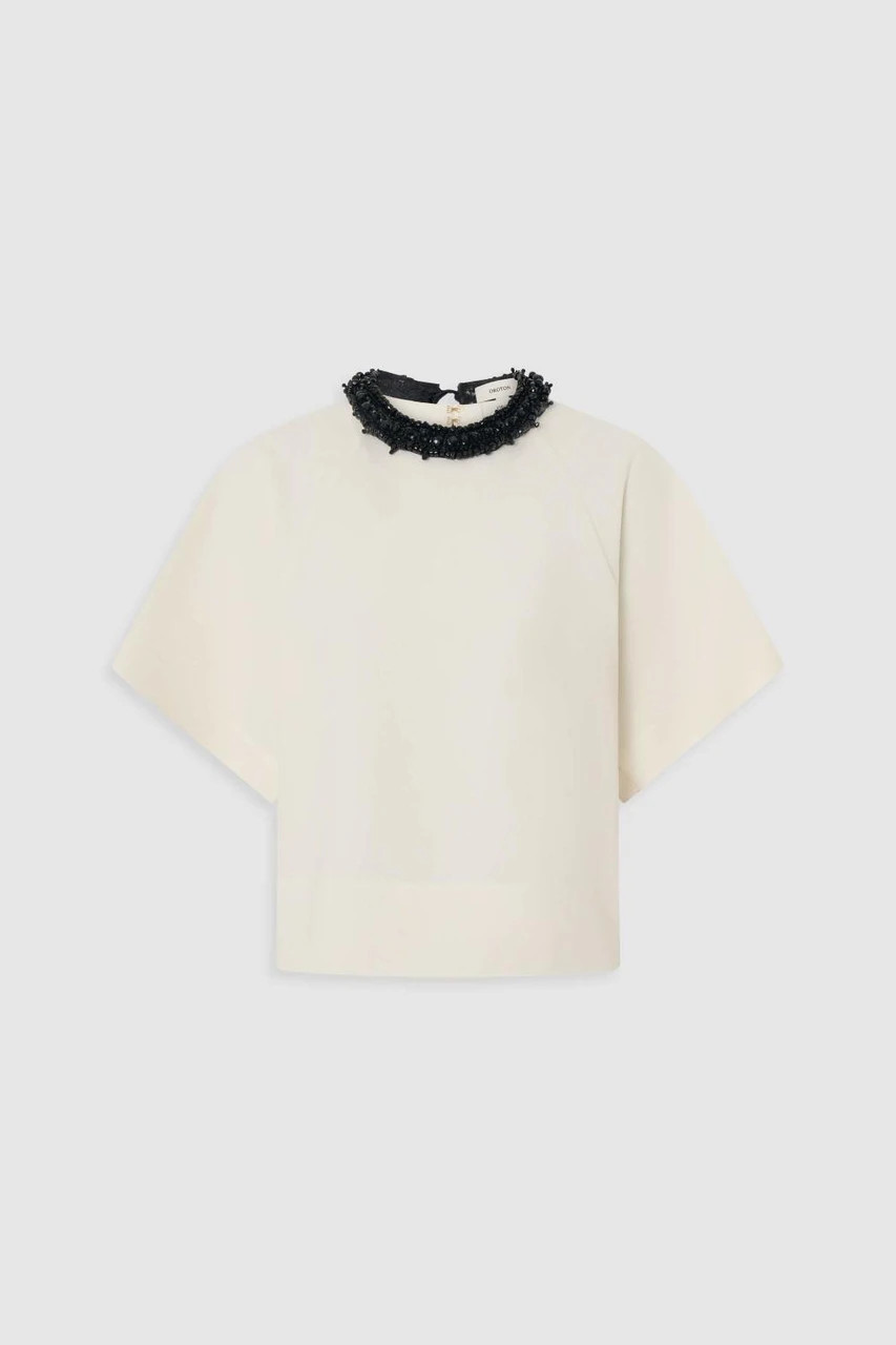 Beaded Collar Top Soft Cream | Oroton