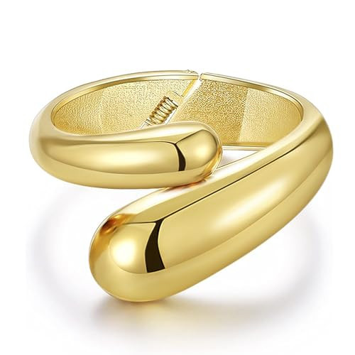 Gold Bracelets for Women Gold Polished Thick Waterdrop Cuff Bangle Statement Bracelets Chunky Jewelry for Women | Amazon (US)
