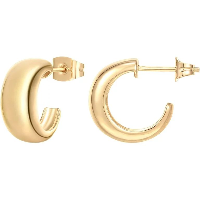 PAVOI 14K Gold Plated Sterling Silver Post Thick Huggie Earrings - Small Round Hoop Earrings in R... | Walmart (US)