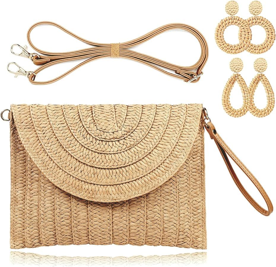 COOKOOKY Straw Clutch Handbag Summer Beach Straw Purse for Women woven Envelope Bag | Amazon (US)