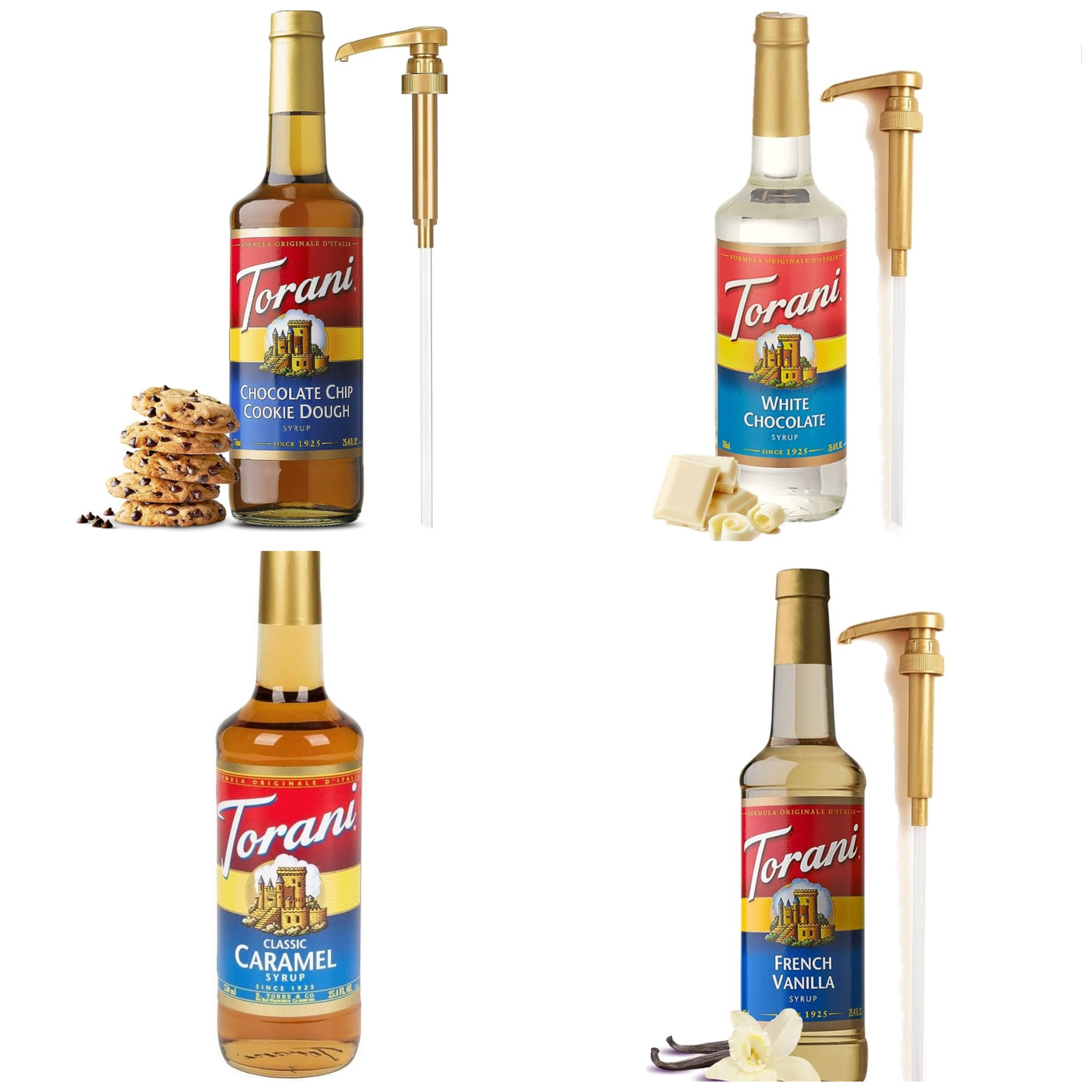 Torani syrup flavors. French vanilla, caramel, white mocha, and chocolate chip cookie dough 

#LTKGiftGuide #LTKhome #LTKfindsunder50