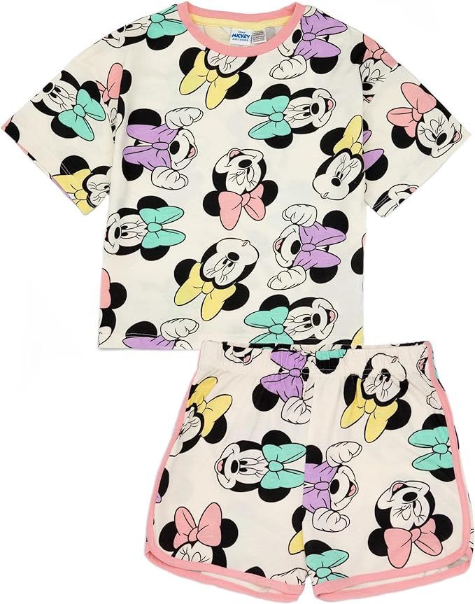 Disney Minnie Mouse Girls Pyjama Set | Short Sleeve T-Shirt & Shorts Loungewear PJs Outfit Bundle... | Amazon (US)