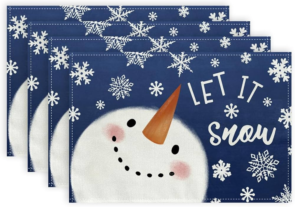 Christmas Placemats 18x12 Inches Set of 4, Snowman Snowflake Blue Table Decor, Let It Snow Winter... | Amazon (US)