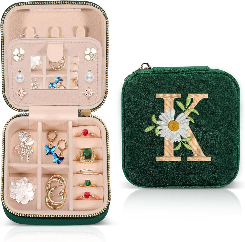 GSPY Velvet Travel Jewelry Box, Small Jewelry Travel Case, Personalized Initial Jewelry Box Trave... | Amazon (US)