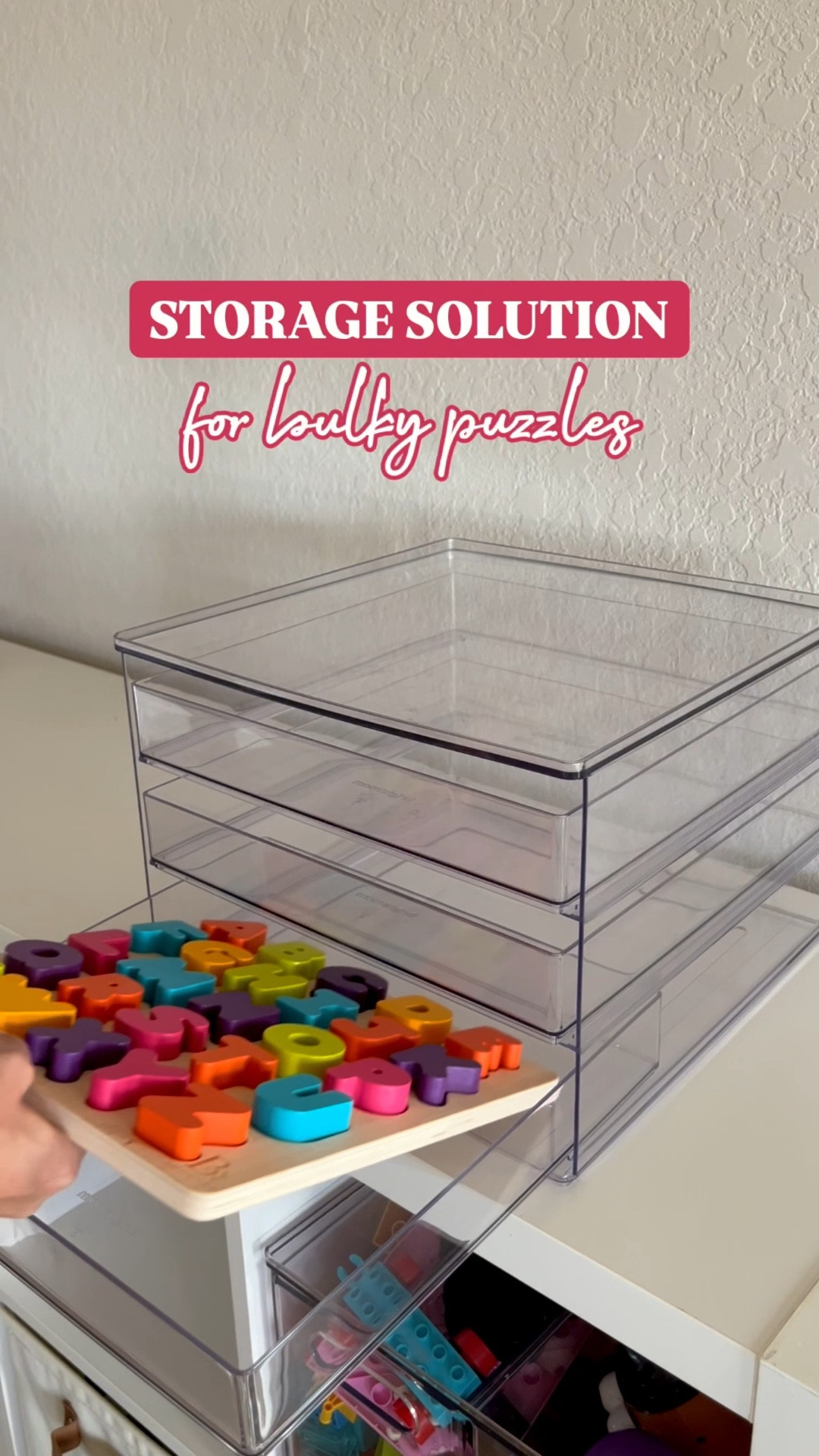 Bulky wooden puzzle storage

Acrylic bin, acrylic drawers, wooden puzzle organization, playroom organization, aesthetic organization, aesthetic bins, aesthetic playroom, wooden toys, toddler room organization, target finds, target brightroom, target home, kids puzzles, home organization 

#LTKHome #LTKKids #LTKFamily
