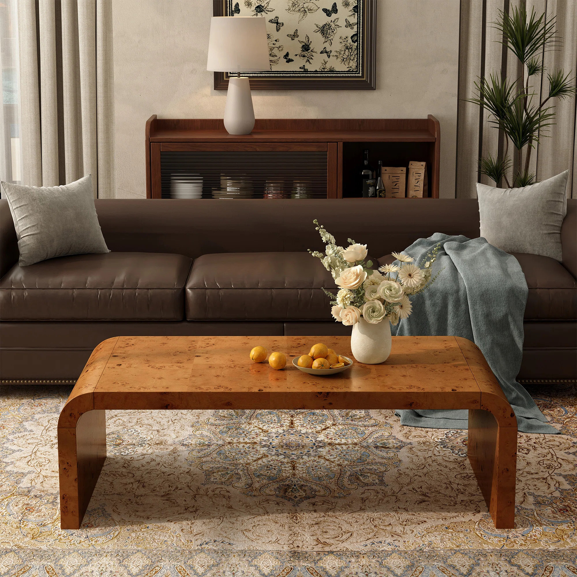Shelmerdine 48" Handcrafted Burl Wood Coffee Table - Elegant Sleek Curved Design | Wayfair North America