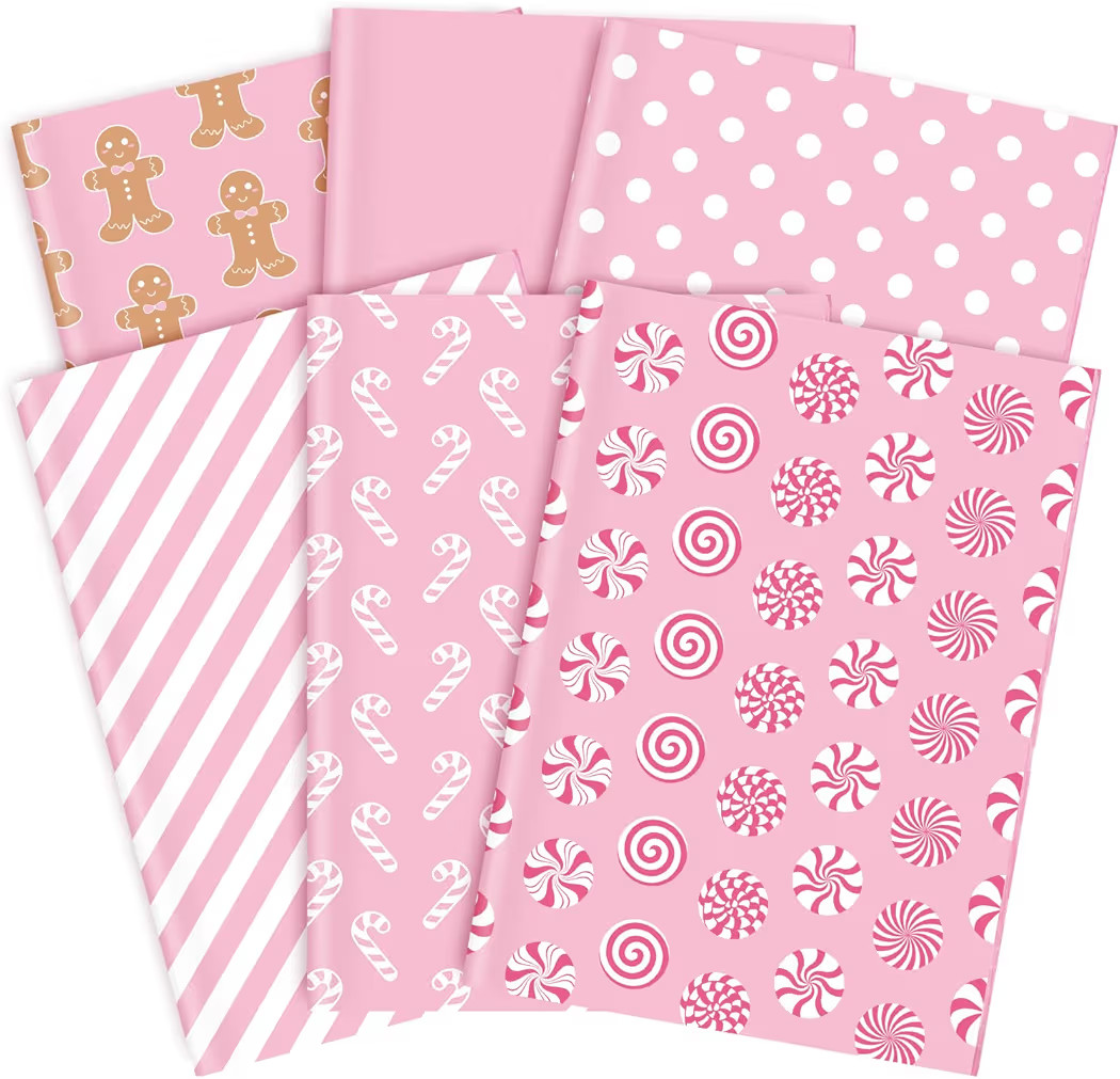 JarThenaAMCS 90 Sheets Christmas Tissue Paper Pink Gingerbread Man Candy Cane Gift Wrapping Paper... | Amazon (US)