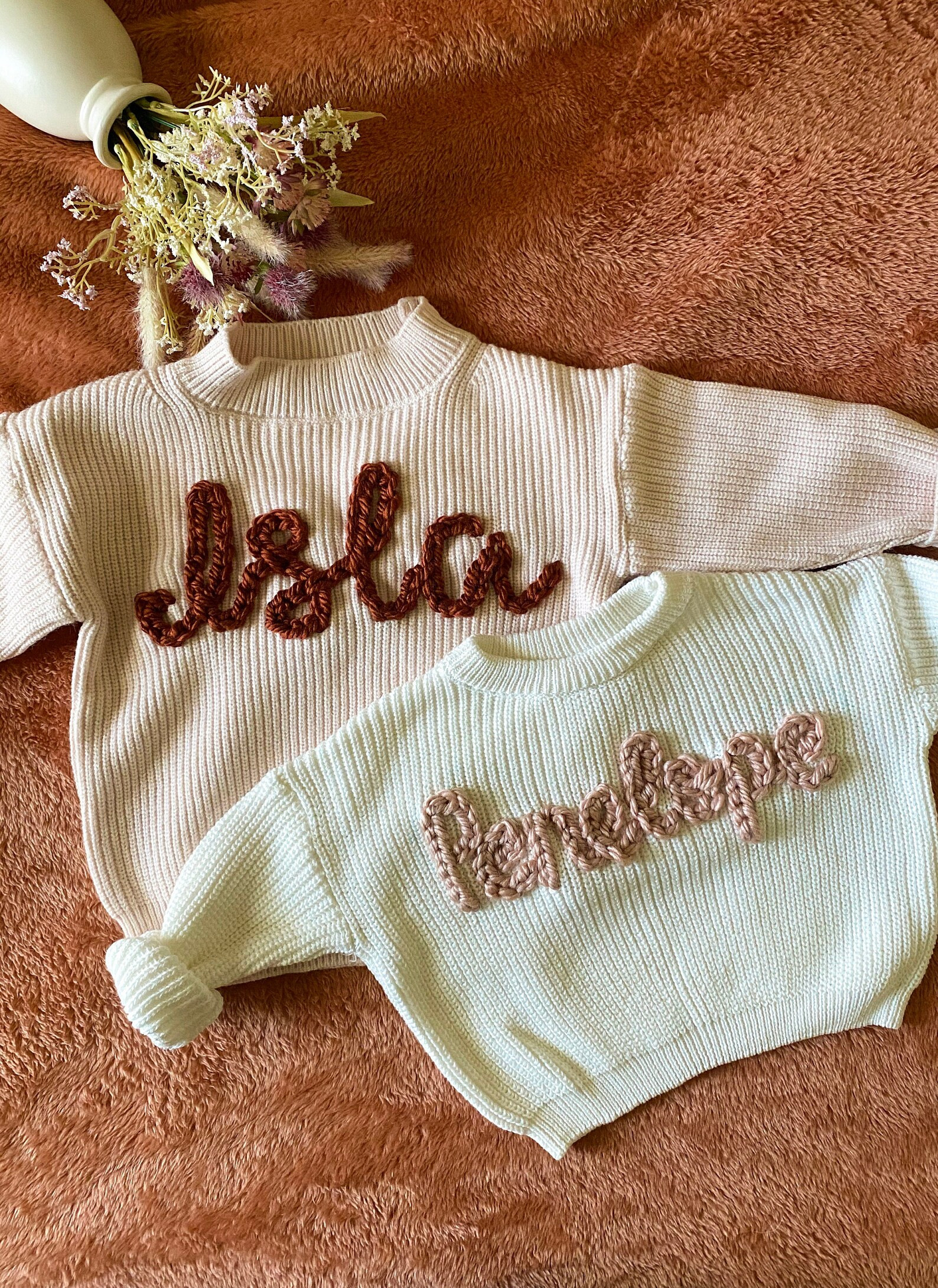 Custom Name Embroidered Baby Sweater Oversized Toddler Sweater Boho Embroidered Toddler Sweater O... | Etsy (US)