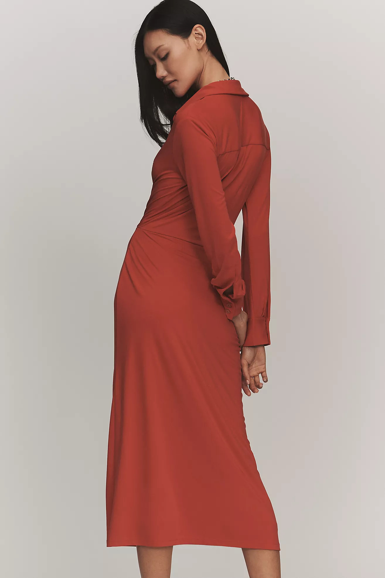 By Anthropologie Draped Long-Sleeve Midi Shirt Dress | Anthropologie (US)