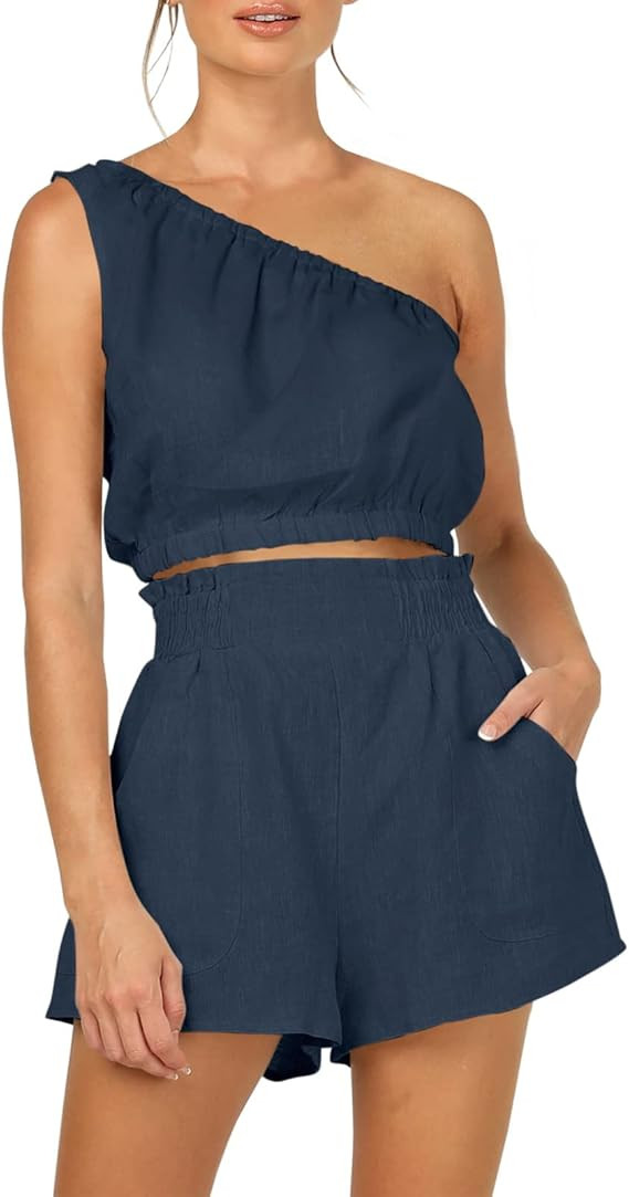 Eurivicy Women's 2 Piece Outfits Sleeveless Crop Tank Top and High Waist Pocketed Shorts Loose Su... | Amazon (US)