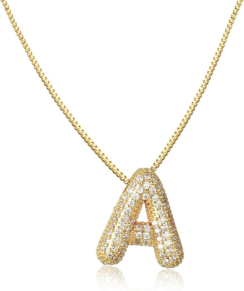 Damen bubble buchstaben kete Gold/Silber ice out Balon halskette mit initial Anhanger Blase Schmu... | Amazon (DE)