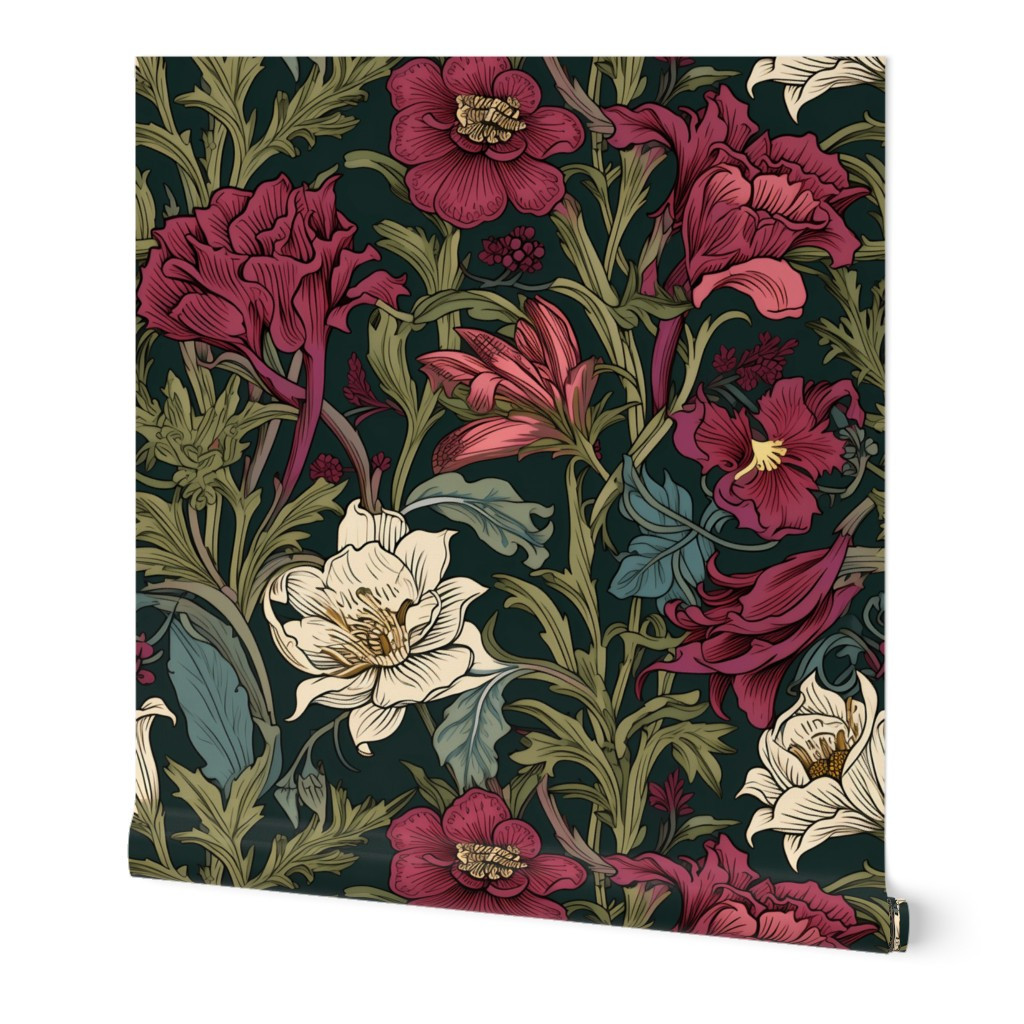 Wallpaper in Art nouveau Damask Organic Curved lines Nature Whiplash curves Stylized | Spoonflower