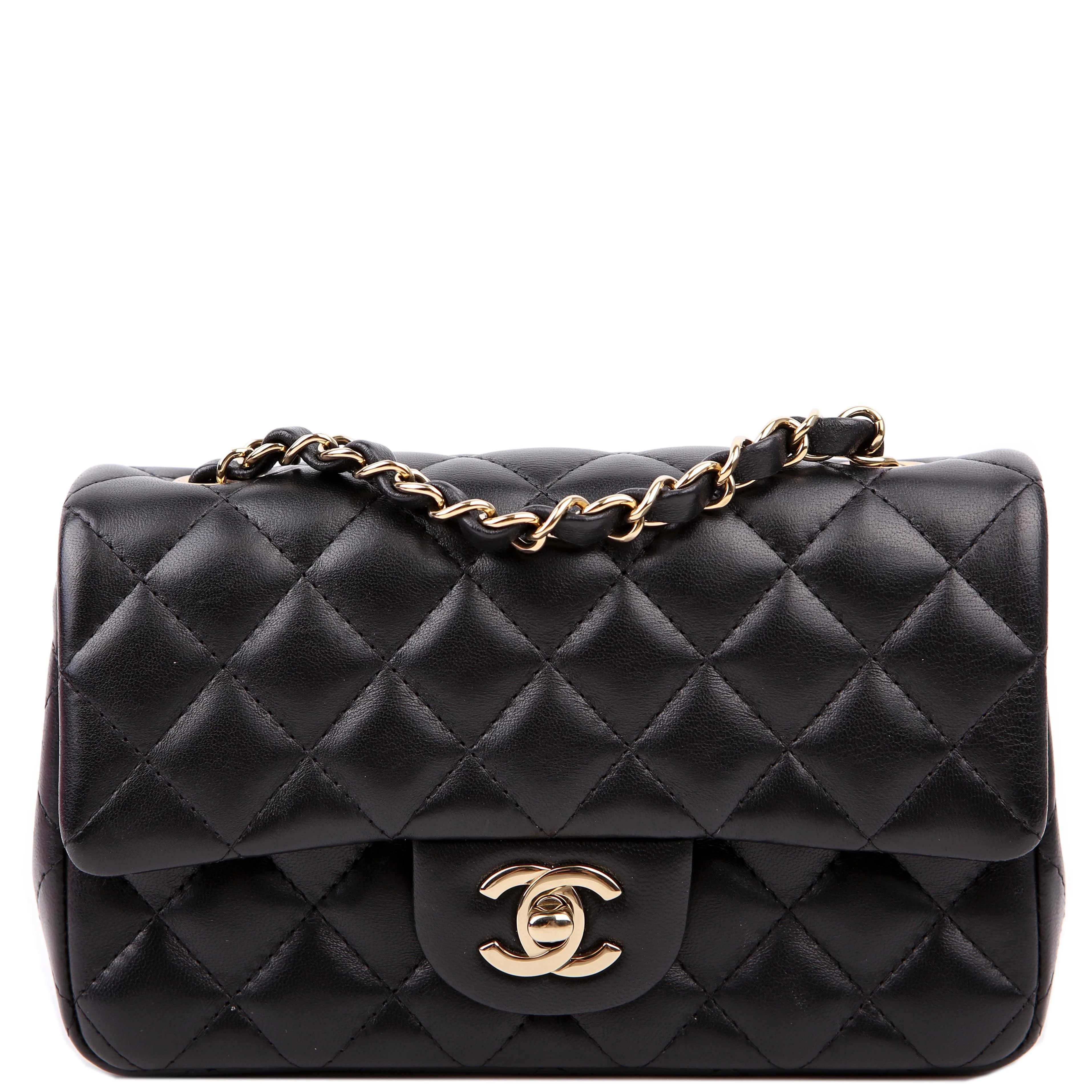 Classic Flap Mini Rectangle Lambskin RFID Black | Keeks Designer Handbags