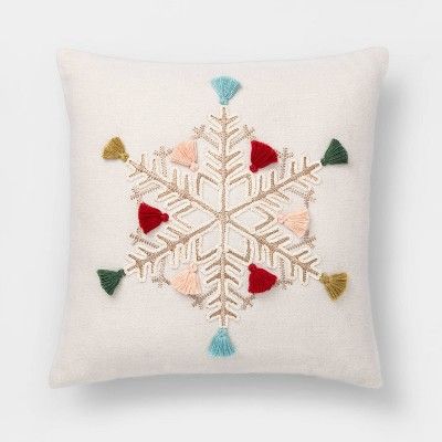 Embroidered Snowflake Square Throw Pillow With Fringe - Opalhouse™ | Target
