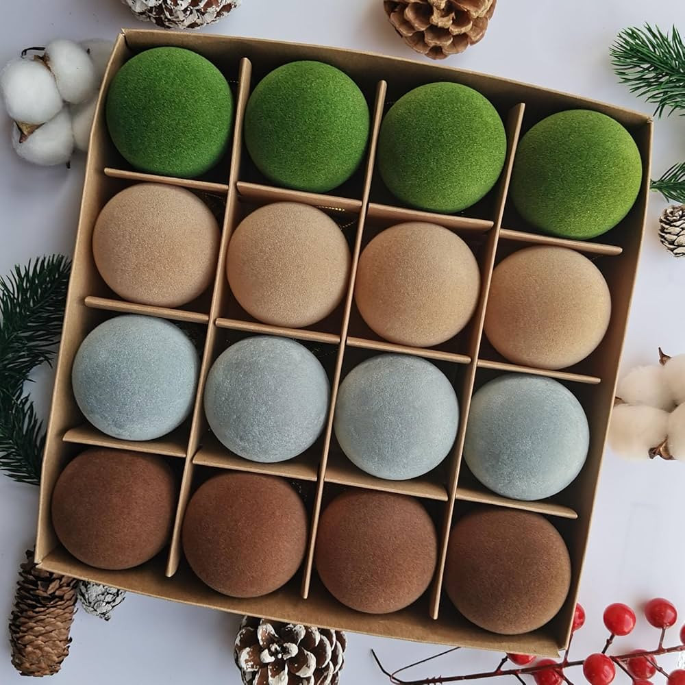 16 Pcs Velvet Christmas Ornaments Ball, Flocked Christmas Tree Ball Ornaments, Christmas Shatterp... | Amazon (US)