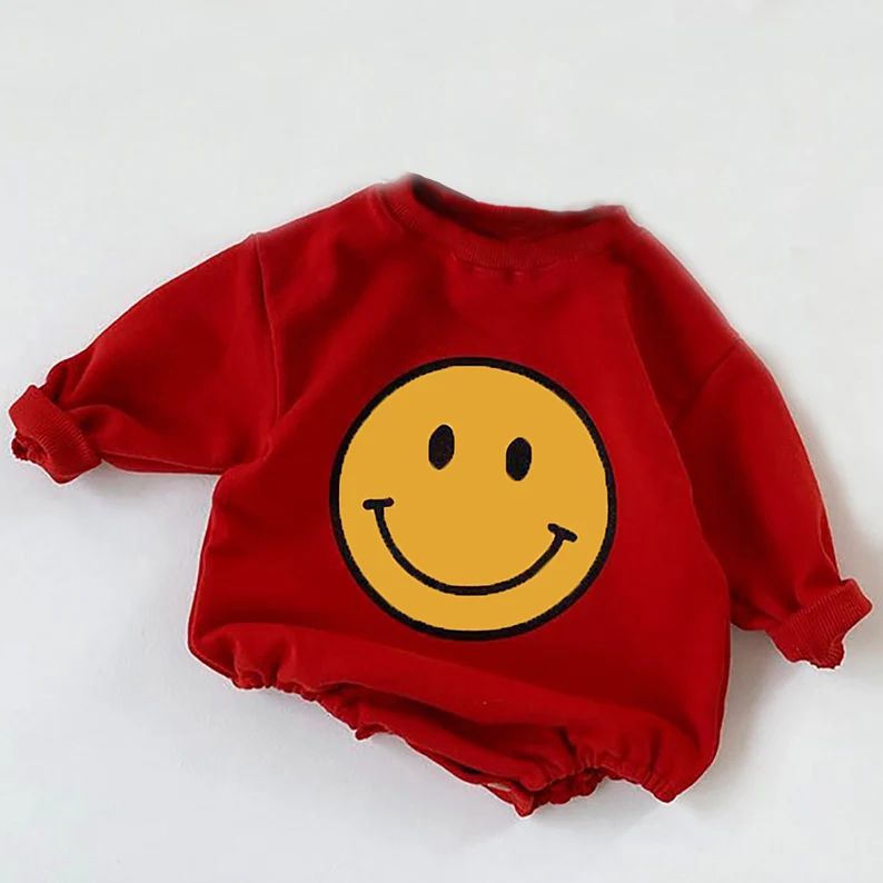 Smiley Gender Neutral Romper Baby Sweatshirt Baby Fleece | Etsy | Etsy (US)