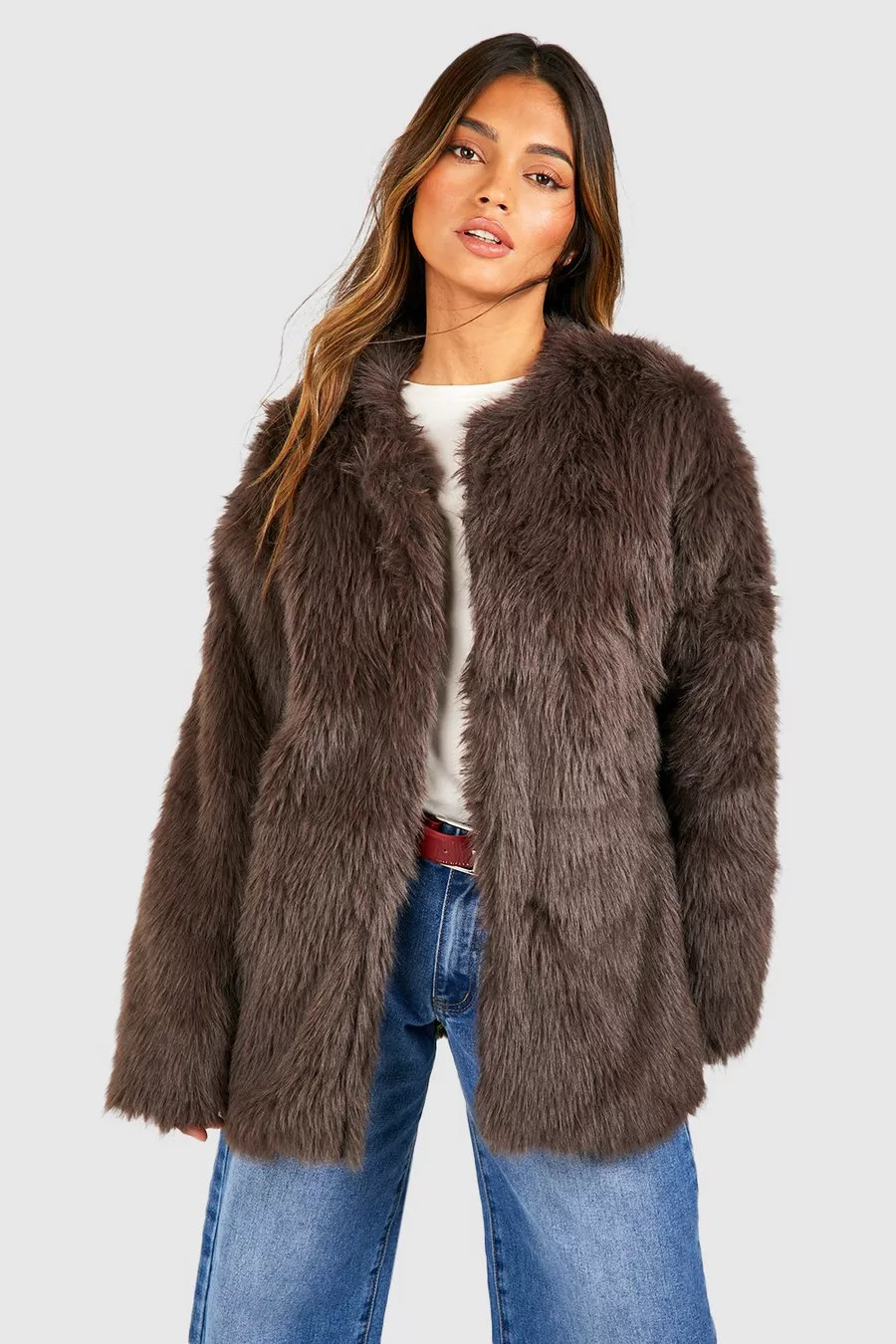 Shaggy Faux Fur Longline Coat | boohoo (US & Canada)