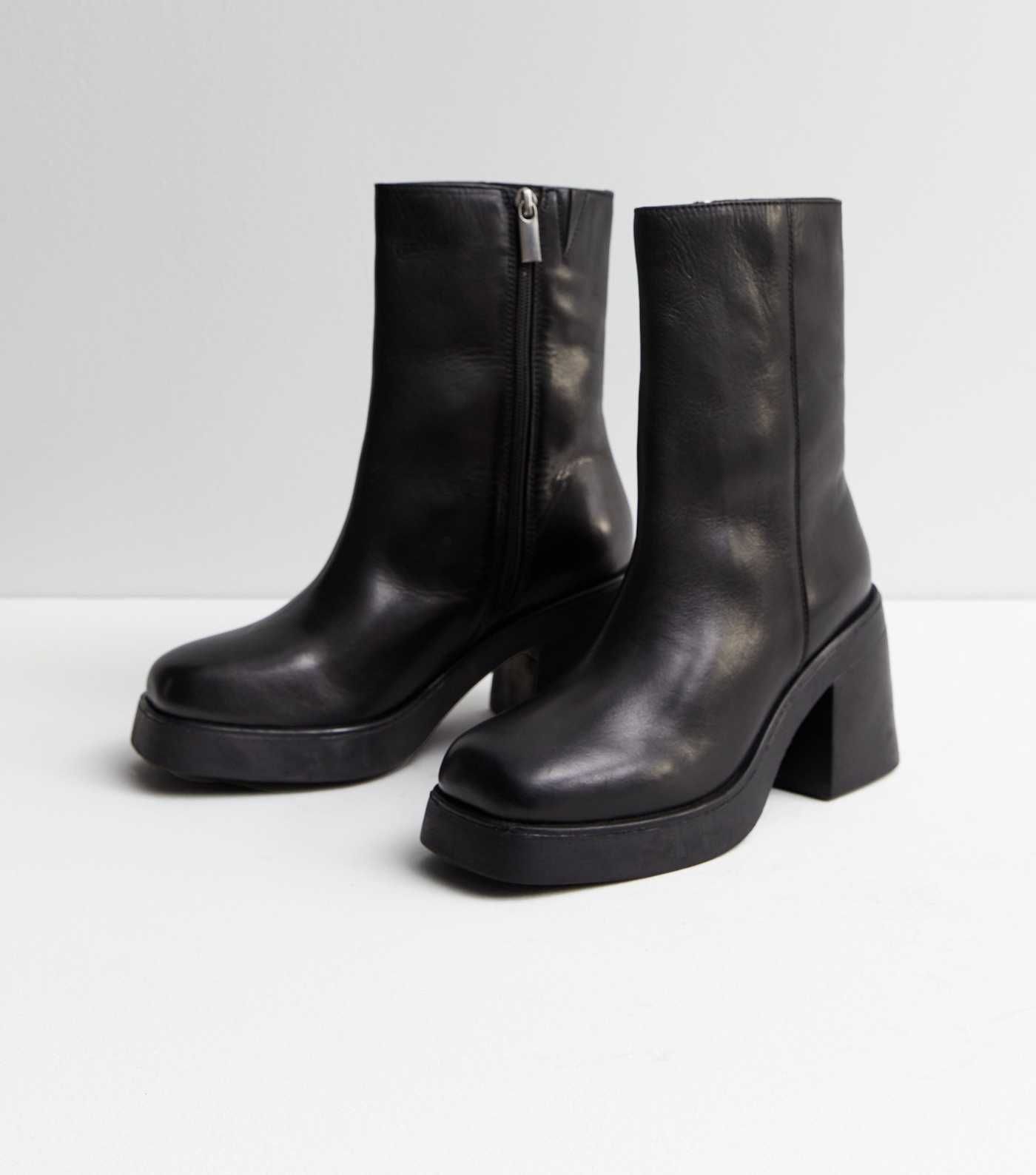 Black Leather Chunky Block Heel Boots
						
						Add to Saved Items
						Remove from Saved Ite... | New Look (UK)