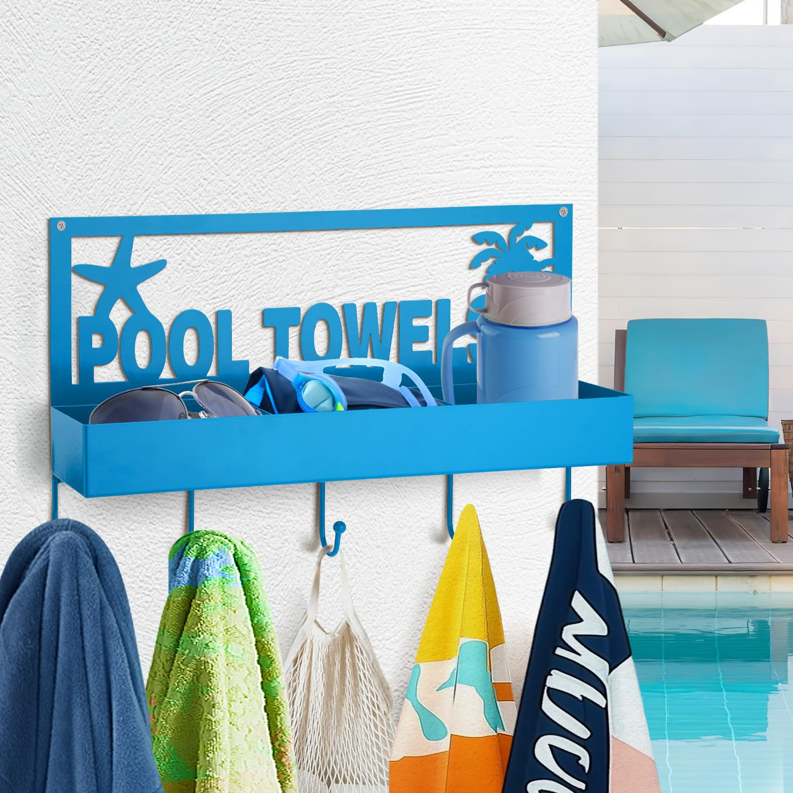 Pool Towel Rack - 2-in-1 Outdoor Poolside Beach Washcloth Drying Rack Holder, Wall Mounted Metal ... | Amazon (US)