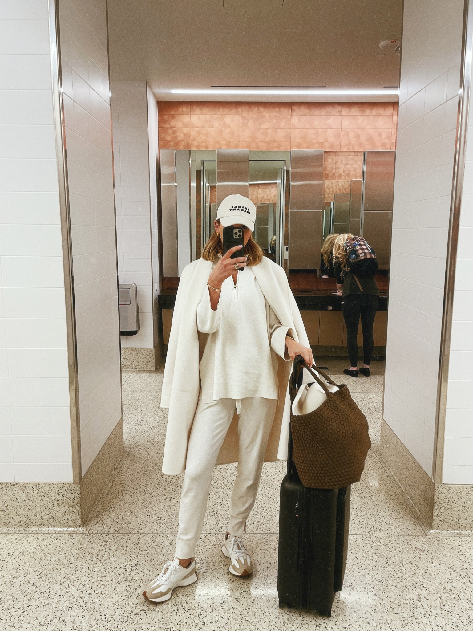 Airport outfit. I'm wearing size xs in joggers, small in pullover and small in coat. 