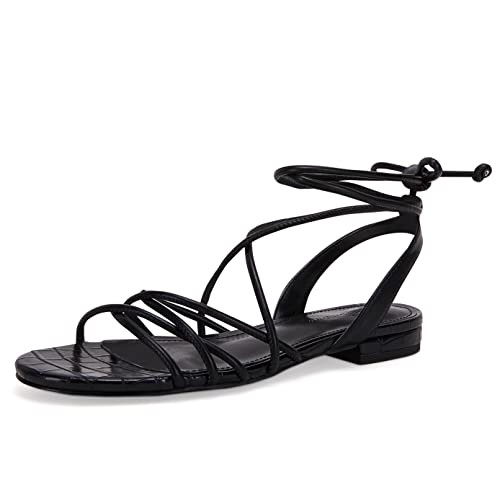 Amazon.com | Ermonn Women's Lace-up Flat Sandals Strappy Open Toe Slingback CrissCross Casual Sum... | Amazon (US)
