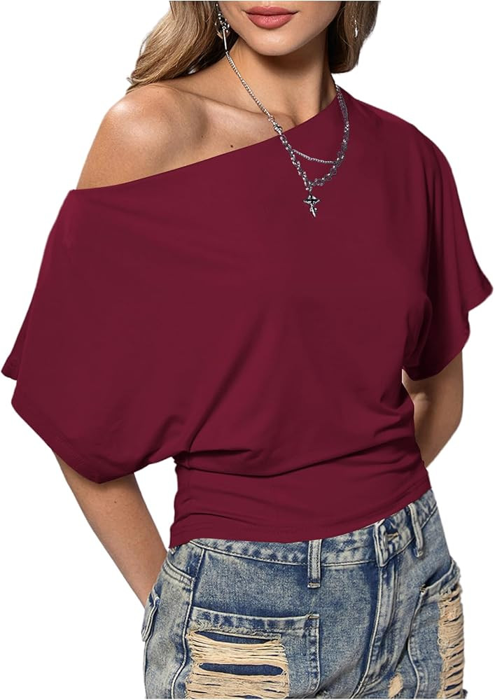 SweatyRocks Women's Off The Shoulder Tops Asymmetrical Y2K Going Out Top | Amazon (US)