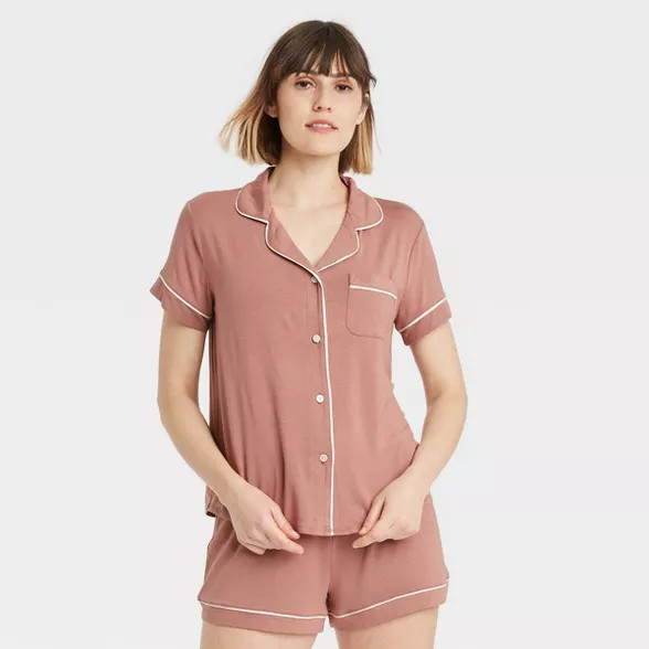 Women's Beautifully Soft Short Sleeve Notch Collar Top and Shorts Pajama Set - Stars Above™ | Target