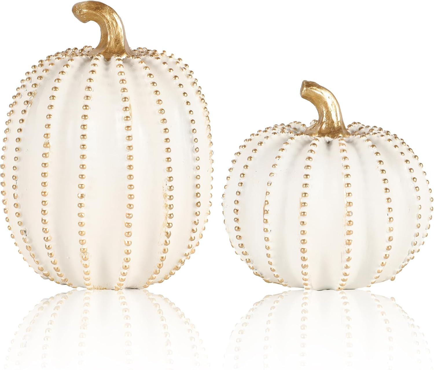 Set of 2 White & Gold Decorative Pumpkins – Resin Fall Harvest Table Centerpiece, Elegant Autumn Décor for Thanksgiving Decoration Farmhouse Home (White) | Amazon (US)