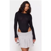 Black Ribbed Knit Long Sleeve Bodysuit | PrettyLittleThing US