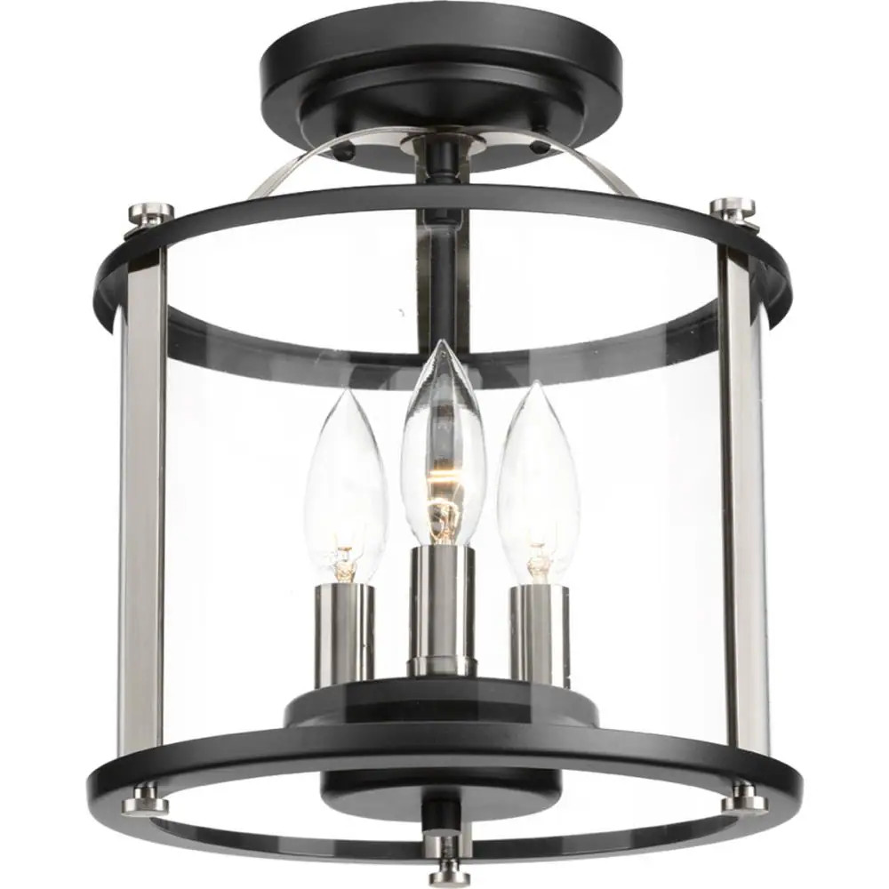 Progress Lighting Squire 3 -Light 9.87-in Black Indoor/Outdoor Semi Flush Mount Light | P550011-031 | Lowe's