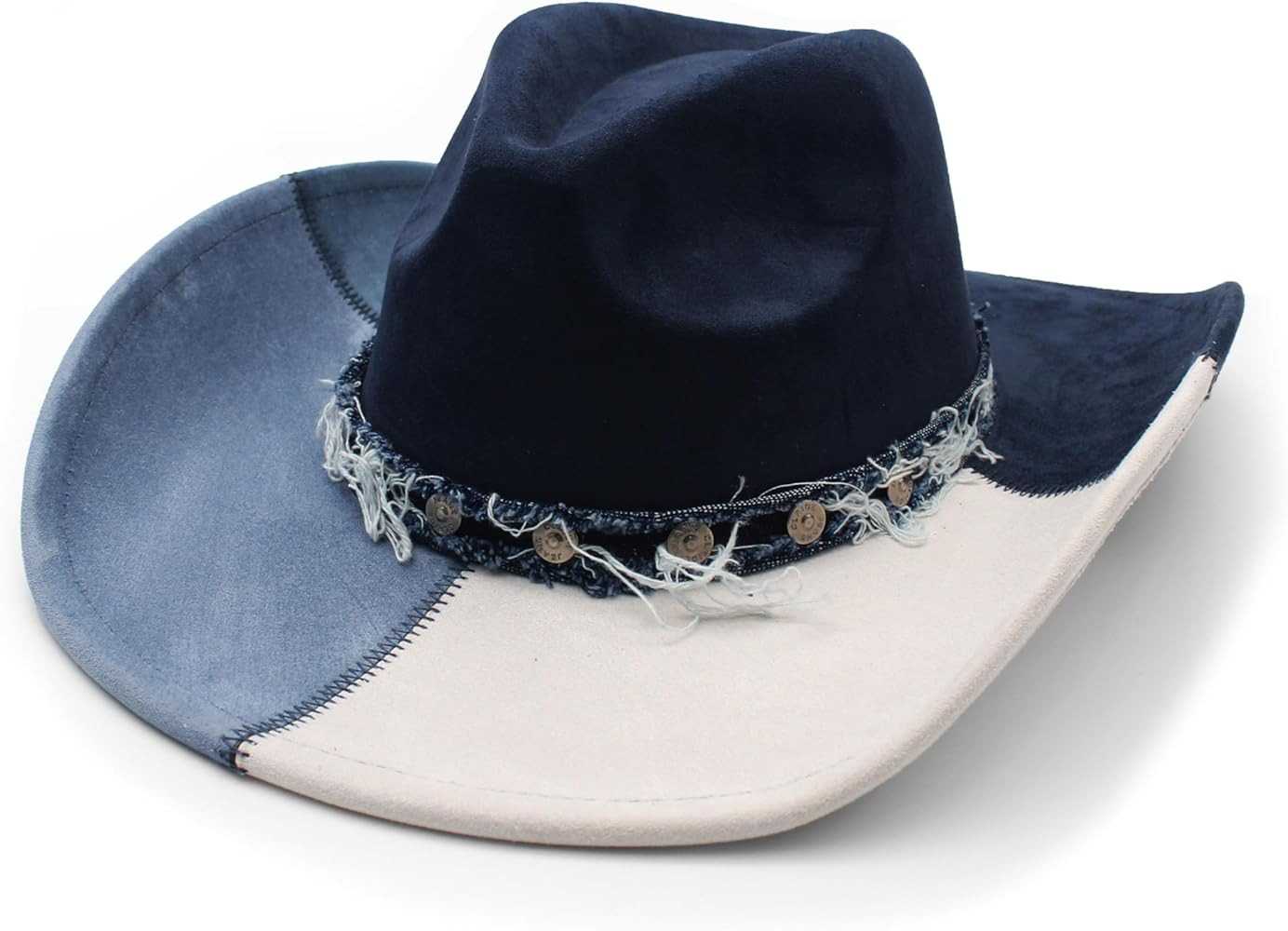 Suede Denim Cowboy Hat for Women Man Wide Brim Cowboy Hat with Chinstraps Western Cowgirl Hat for... | Amazon (US)