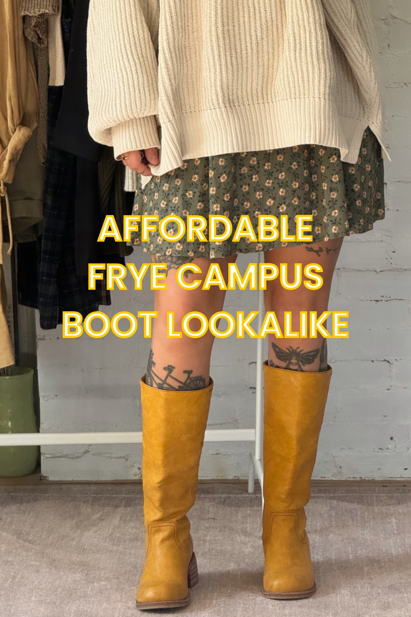 and they’re honestly so comfortable! i would size up a half size but my TTS is fine with a thin sock! this is the non wide calf, they have wide calf option! 

sweater is OLD from aerie but i linked similar! dress is thrifted but any flowy dress under a sweater (to act as a skirt) will do! ◡̈ 

#LTKFindsUnder100 #LTKSeasonal #LTKStyleTip