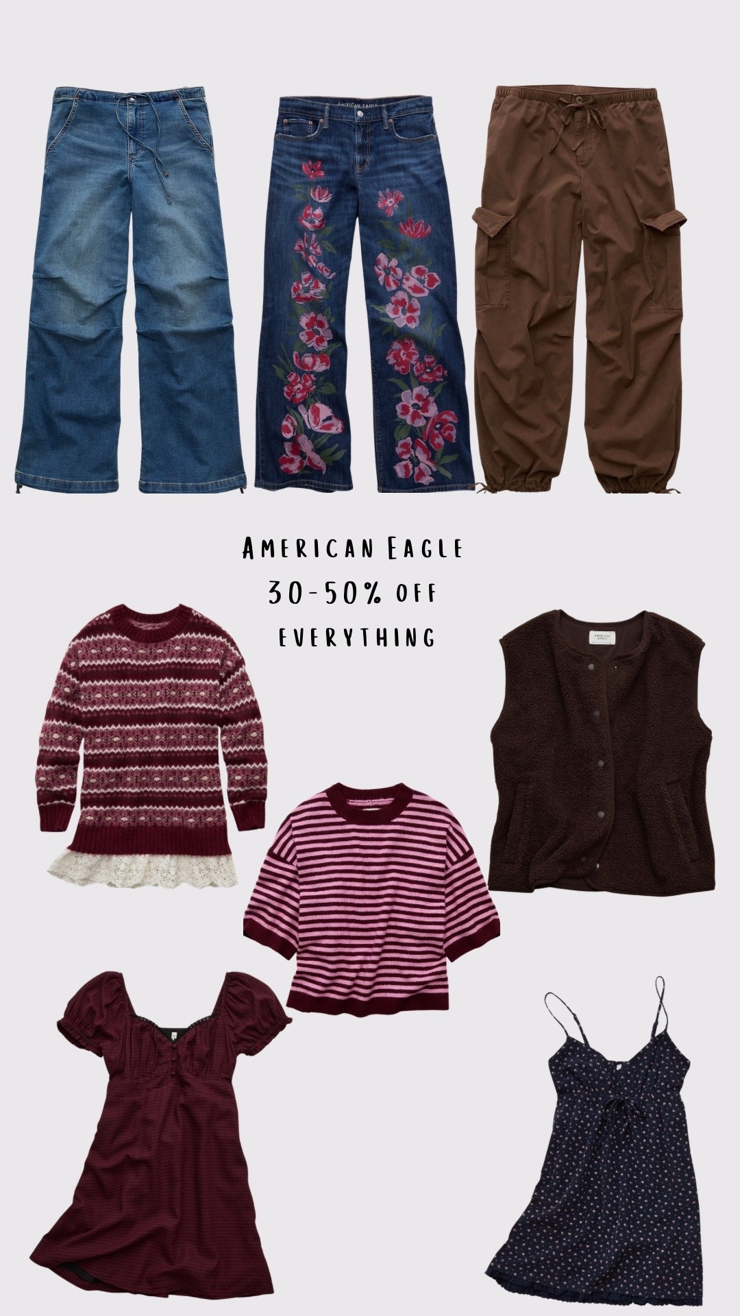 I already have the cargo pants in olive but the brown are being purchased this weekend!! Also those floral jeans?! 😍 @American Eagle Outfitters

#LTKootd #LTKSaleAlert #LTKgrwm
