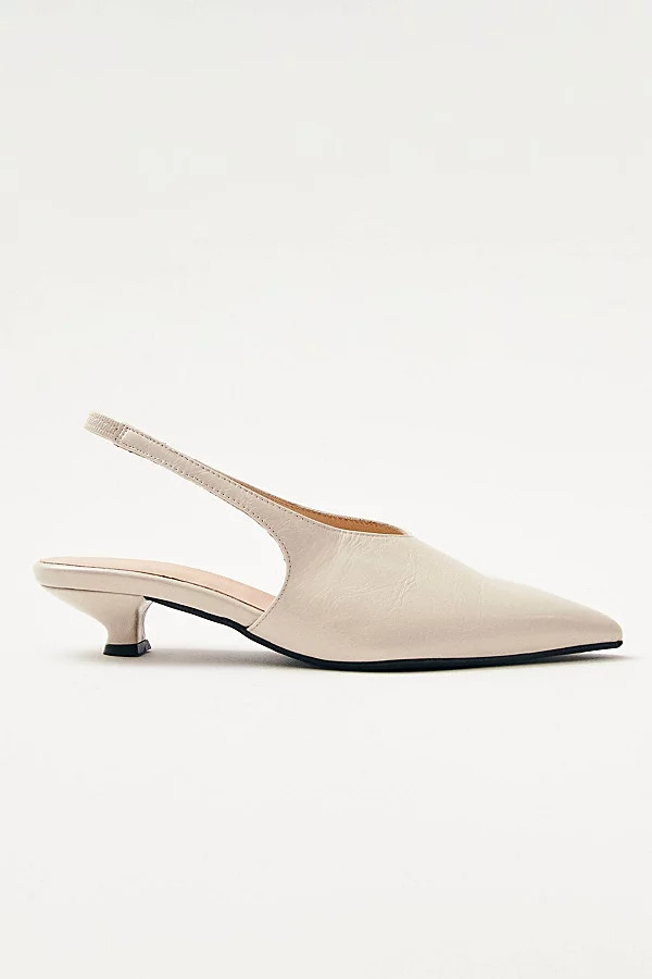 ALOHAS Eros Leather Slingback Kitten Heel in Cream, Women's at Urban Outfitters | Urban Outfitters (US and RoW)