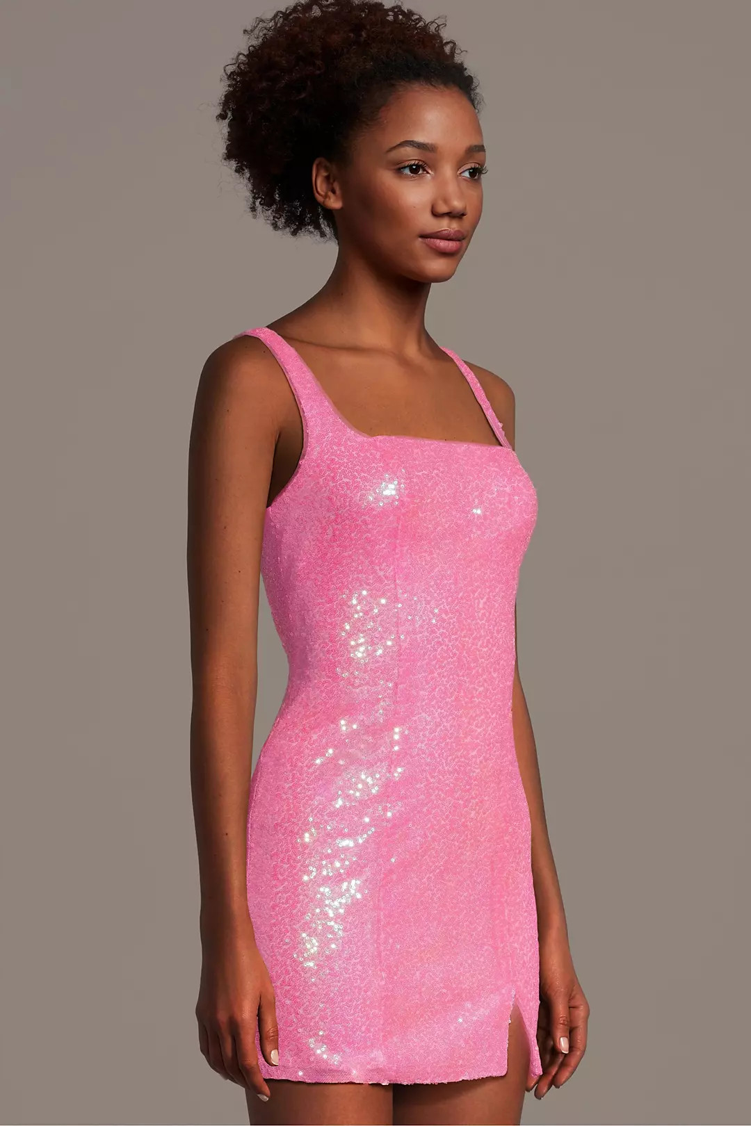 Sequin Square Neck Iridescent Mini Dress | David's Bridal
