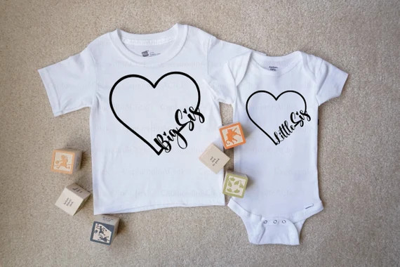 Set of 2  Sister Heart Shirt Bodysuit  Short Sleeve  Custom | Etsy | Etsy (US)