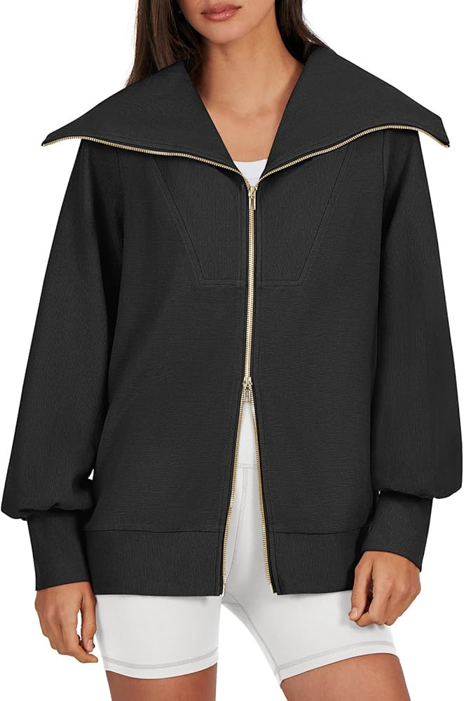 Caracilia Womens Zip Up Sweatshirt Oversized Hoodies Sweater Cute Casual Outfits Top 2023 Fall Wi... | Amazon (US)