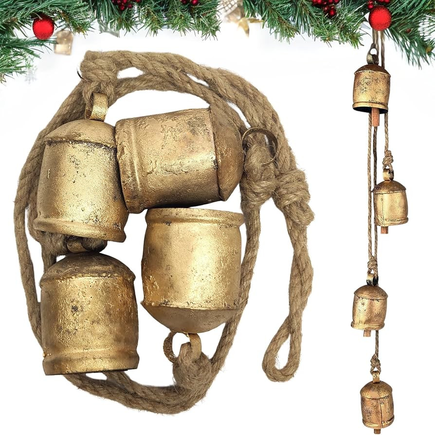 Christmas Gold Bells for Decoration Pottery barn Boho Cowbell Decor Rustic Bells Hanging Cluster ... | Amazon (US)