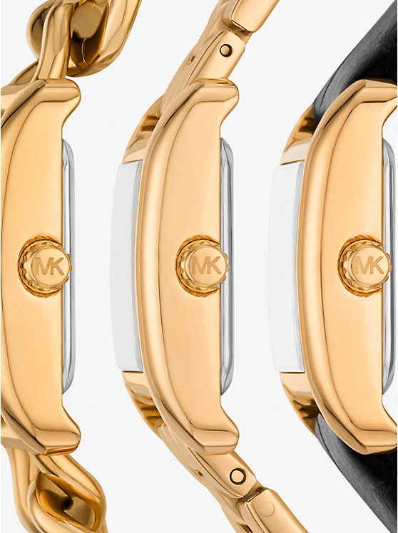 Petite Monroe Gold-Tone and Crocodile-Embossed Leather Watch Strap Set | Michael Kors US